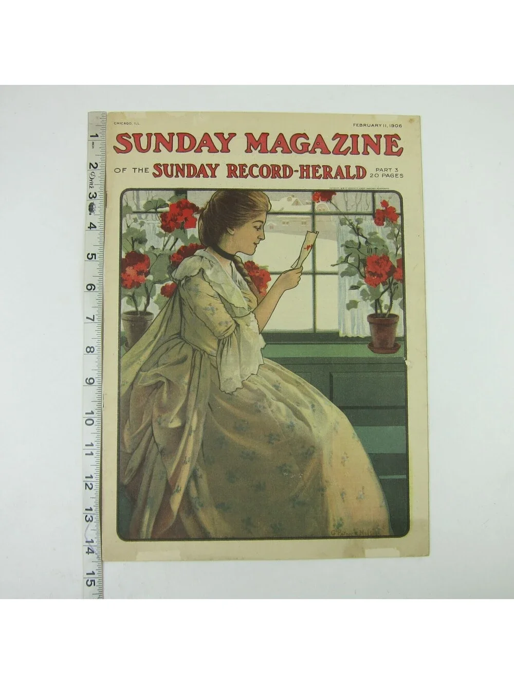 Sunday Record Herald Magazine Woman Reads Valentine Red Flowers Antique 1906